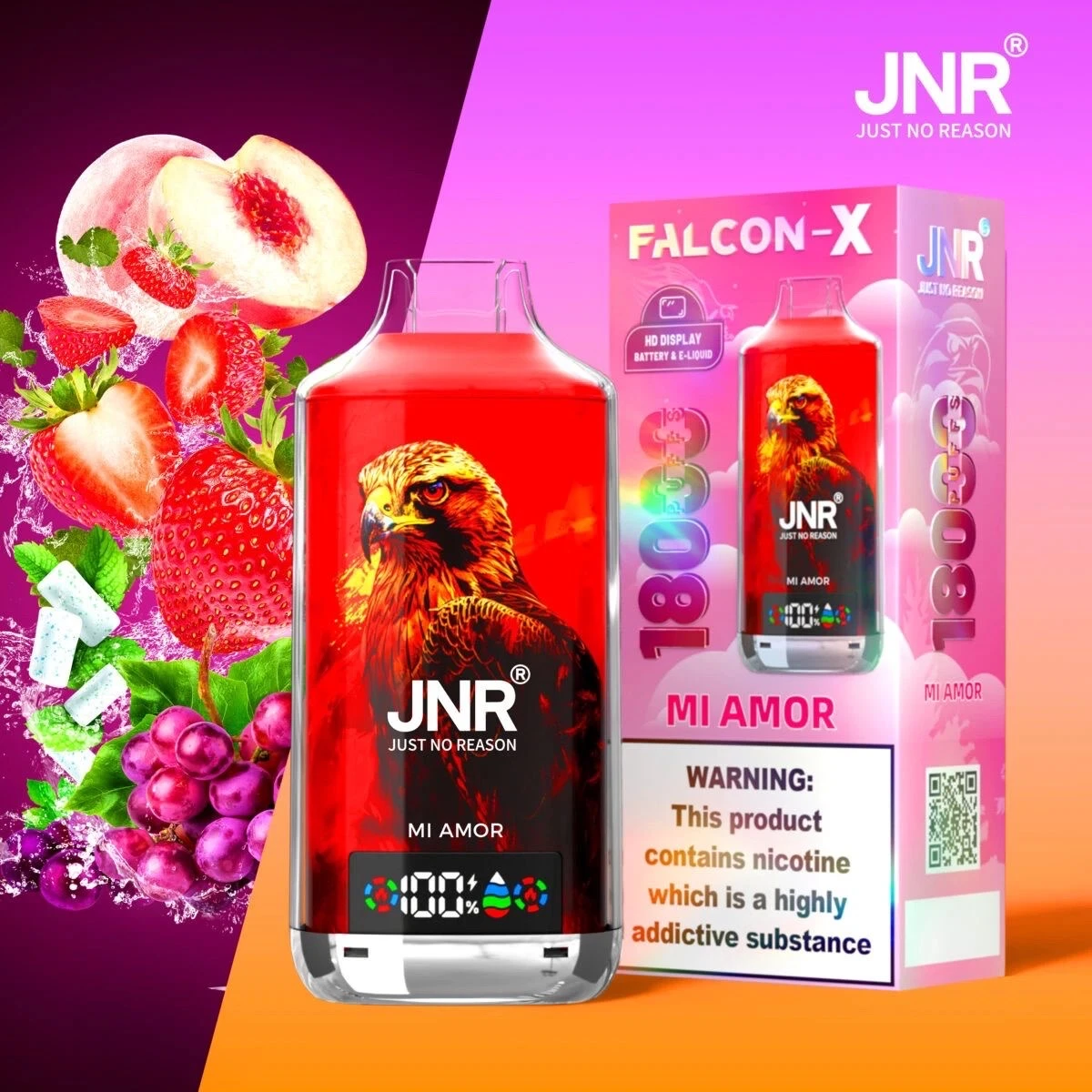 Puff JNR Falcon-X 18K "Mi Amor" – Le Mix Parfait Fraise & Menthe !