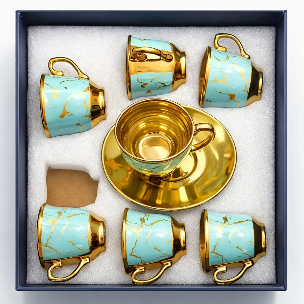 Service à thé turquoise et or – Élégance intemporelle