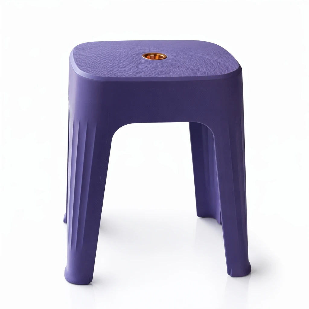 Tabouret plastique violet avec anneau central orange
